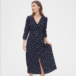GAP Puff Sleeve Button-Front Midi Dress